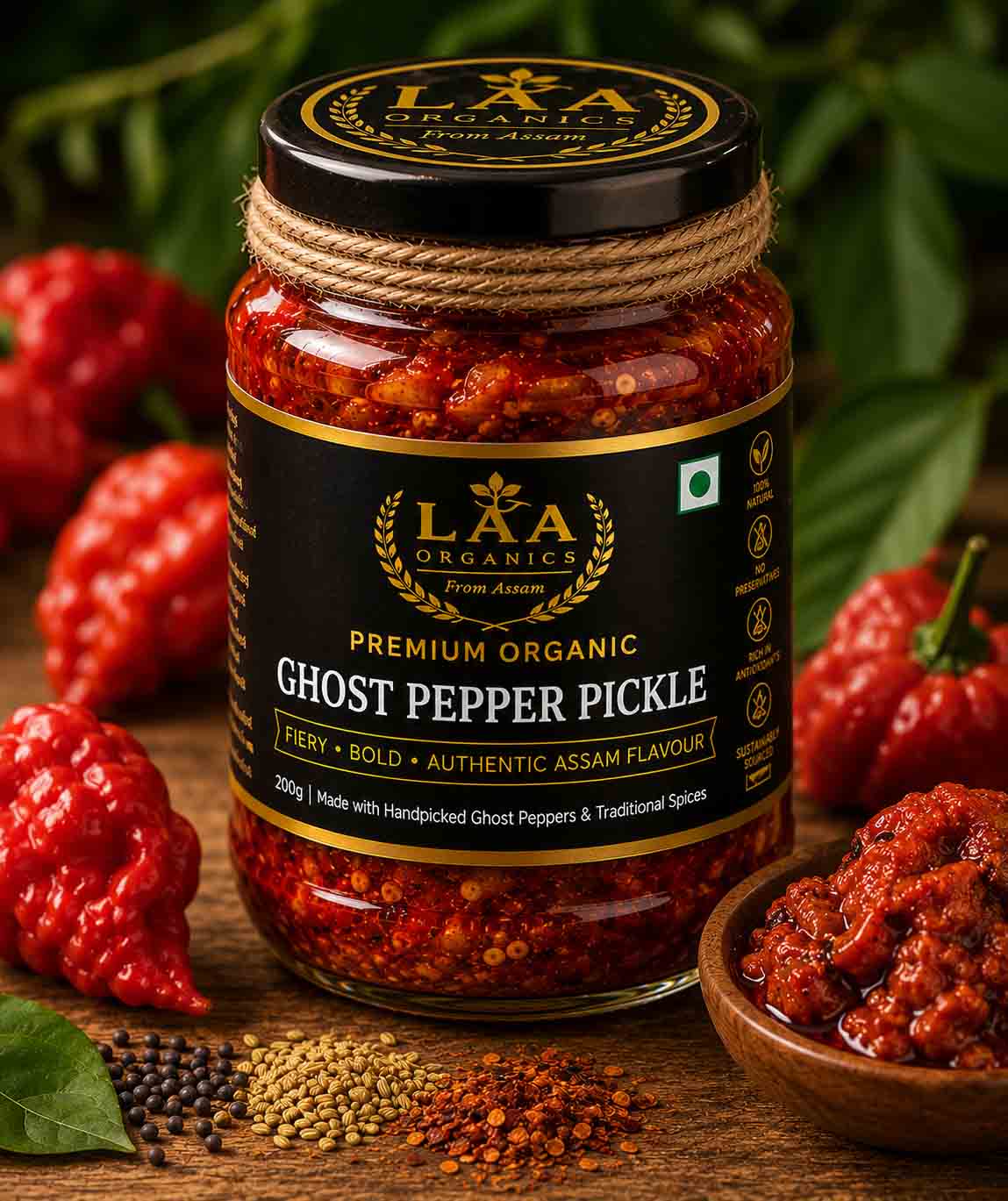 LAA Organics Premium King Chilli Pickle 200g