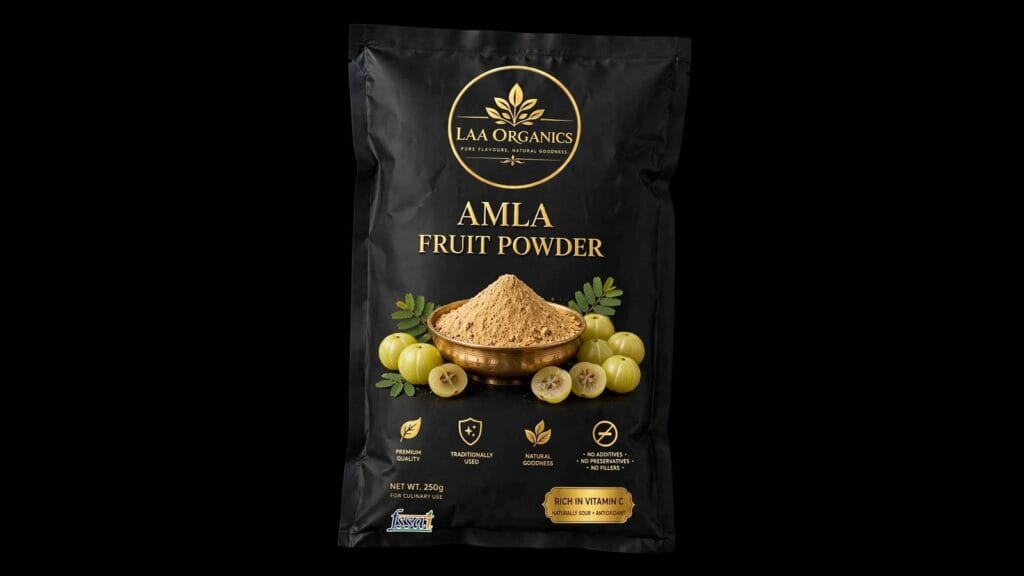 Amla Powder Benefits - Premium LAA Organics Amla Powder with fresh Indian gooseberries