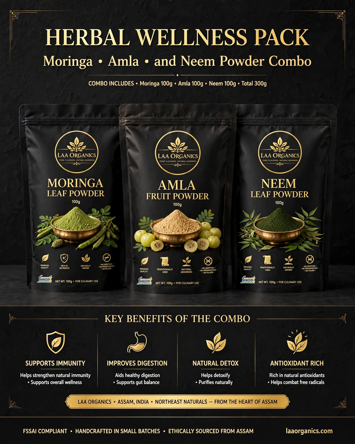 Herbal Wellness Pack | Moringa, Amla and Neem Powder Combo